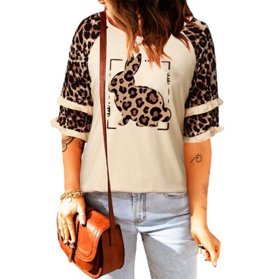Beautiful leopard print half sleeve loose casual T-shirt 35