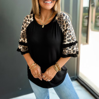 Beautiful leopard print half sleeve loose casual T-shirt 36
