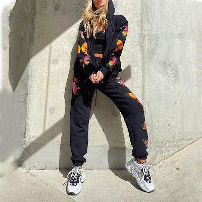 Butterfly Print Hooded Zip-Up Sweatshirt Set 52