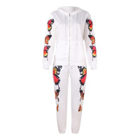 Butterfly Print Long Sleeve Hooded Zipper Casual Sweatshirt Set 50