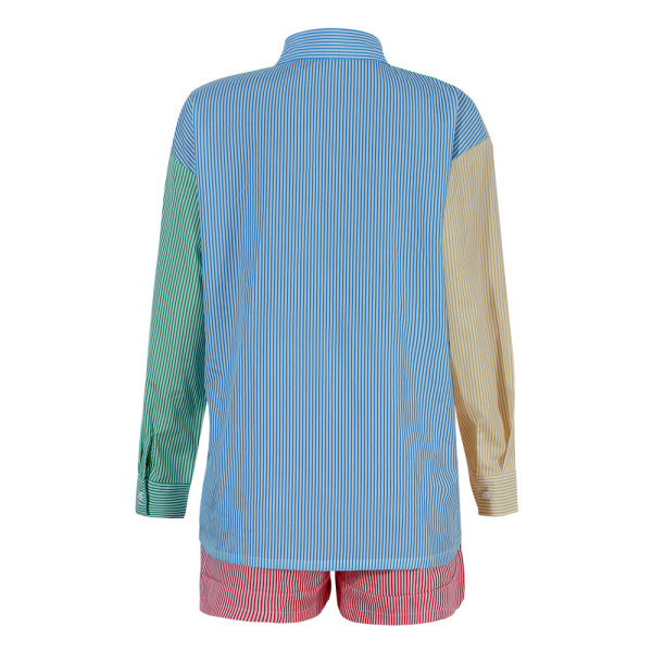 Contrast color shirt striped cardigan single breasted suit 53