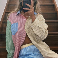 Contrast color shirt striped cardigan single breasted suit 53