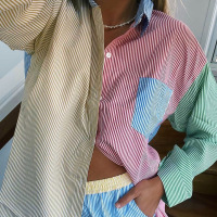 Contrast color shirt striped cardigan single breasted suit 53