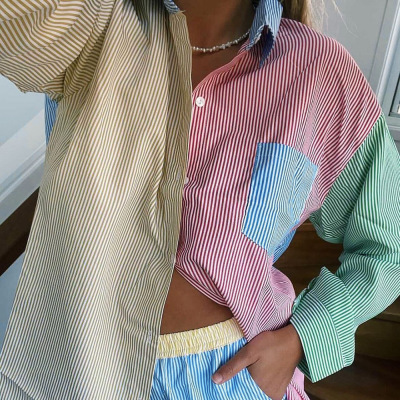 Contrast color shirt striped cardigan single breasted suit 53