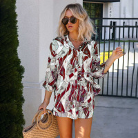 Fashion Printed Long Sleeve Cardigan Shirt Two-Piece Set 56