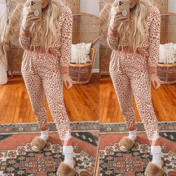 Five-pointed star print long-sleeved casual suit home wear 54