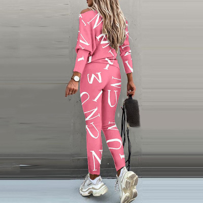 Letter Printed Long Sleeve Trousers Casual Suit 47