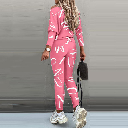 Letter Printed Long Sleeve Trousers Casual Suit 47