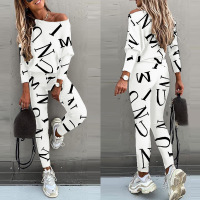 Letter Printed Long Sleeve Trousers Casual Suit 48