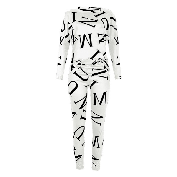 Letter Printed Long Sleeve Trousers Casual Suit 48