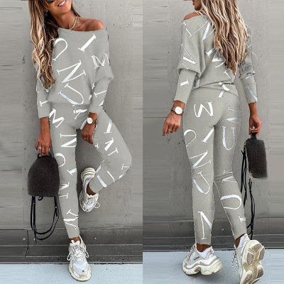 Letter Printed Long Sleeve Trousers Casual Suit 49