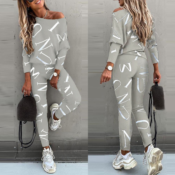 Letter Printed Long Sleeve Trousers Casual Suit 49
