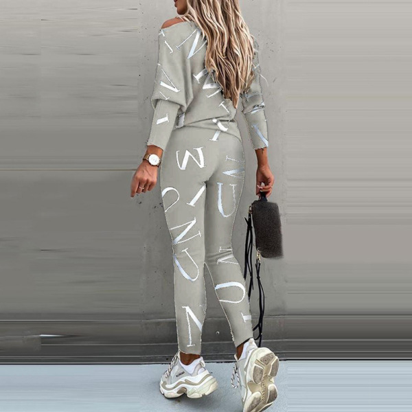 Letter Printed Long Sleeve Trousers Casual Suit 49