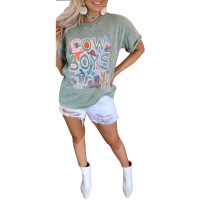 Letter Printed Round Neck Short Sleeve Casual T-Shirt 39