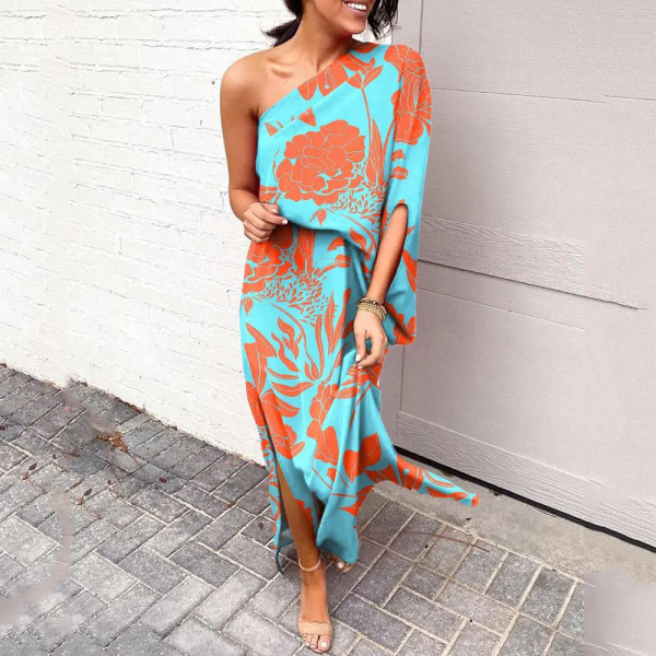 Loose off-shoulder waist printed dress 6