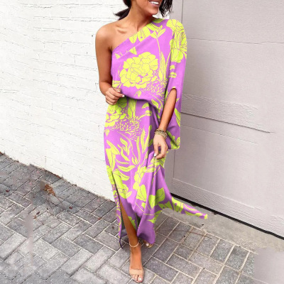 Loose off-shoulder waist printed dress 8