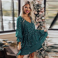 Polka dot ruffled long sleeves casual dress 3