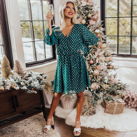 Polka dot ruffled long sleeves casual dress 3