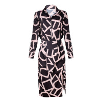 Printed long-sleeved sexy deep V split hip skirt suit 11