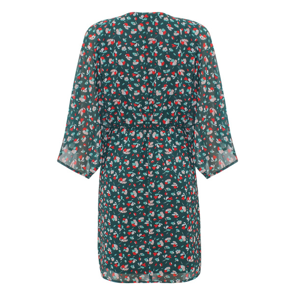 Printed V-neck bat long sleeve casual loose waist dress 5