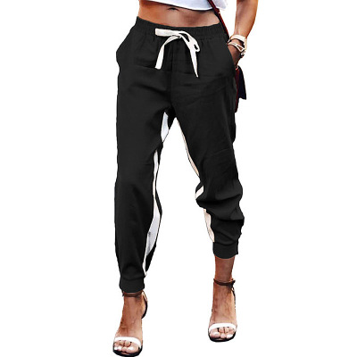 Solid color stitching elastic cuff casual pants 22