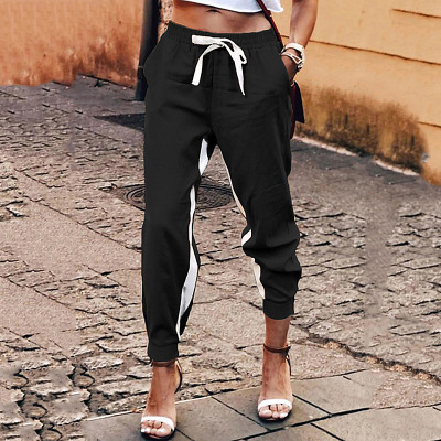 Solid color stitching elastic cuff casual pants 22