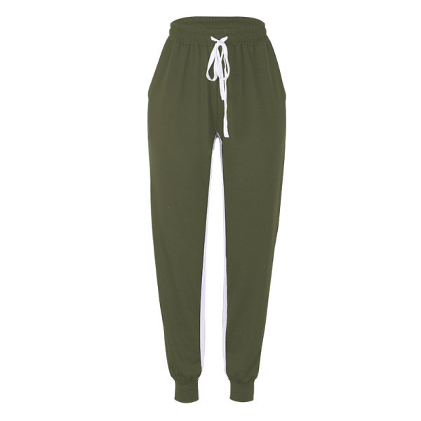 Solid color stitching elastic cuff casual pants 23