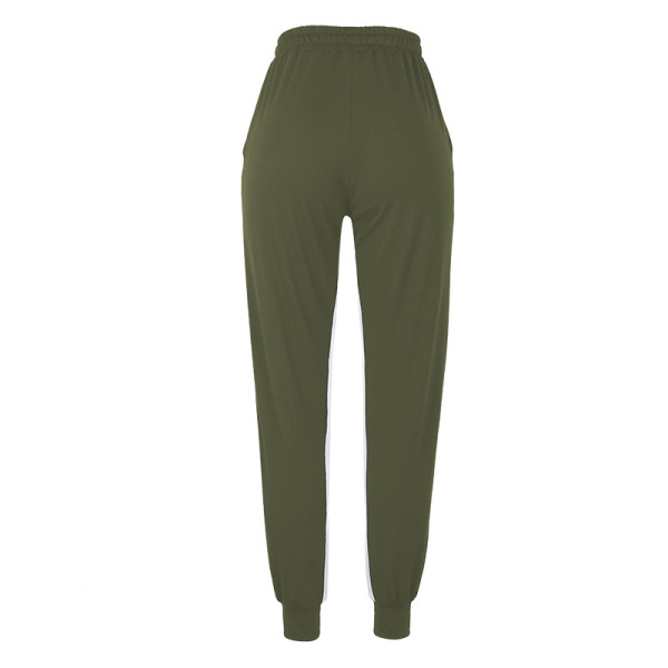 Solid color stitching elastic cuff casual pants 23