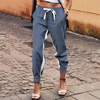 Solid color stitching elastic cuff casual pants 24