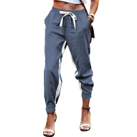 Solid color stitching elastic cuff casual pants 24