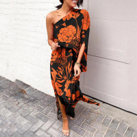 Summer off-shoulder waist printed dress 10