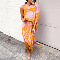 Summer off-shoulder waist printed dress 9