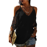V-neck solid color suspenders loose casual T-shirt 33