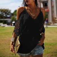 V-neck solid color suspenders loose casual T-shirt 33