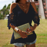 V-neck solid color suspenders loose casual T-shirt 33