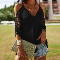 V-neck solid color suspenders loose casual T-shirt 33