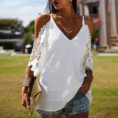 V-neck solid color suspenders loose casual T-shirt 34